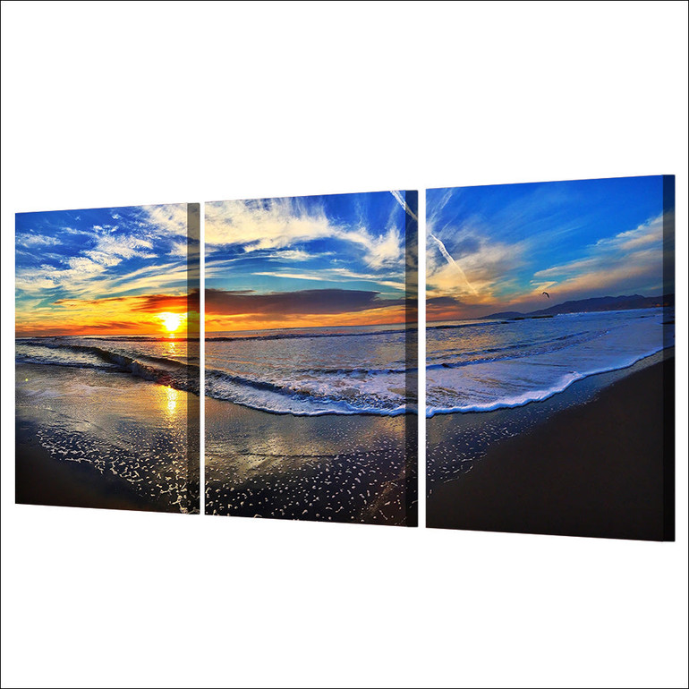 3 Piece Canvas Painting Beach Waves Dusk Clouds HD Poster And Prints Painting Living Room
