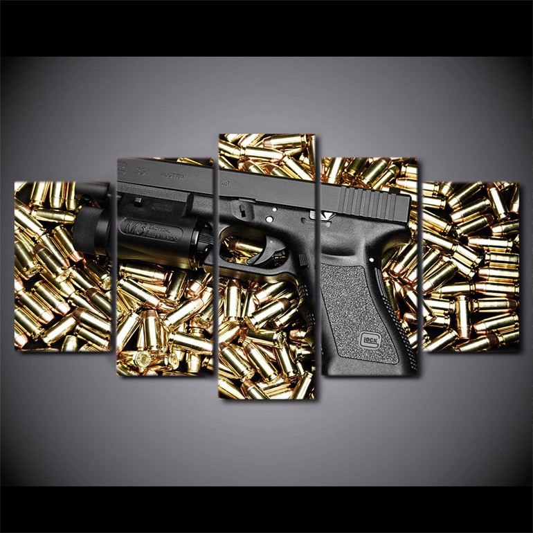 5 Piece Canvas Art HD Print Gun Bullets Home Decor Paintings Living Room Wall