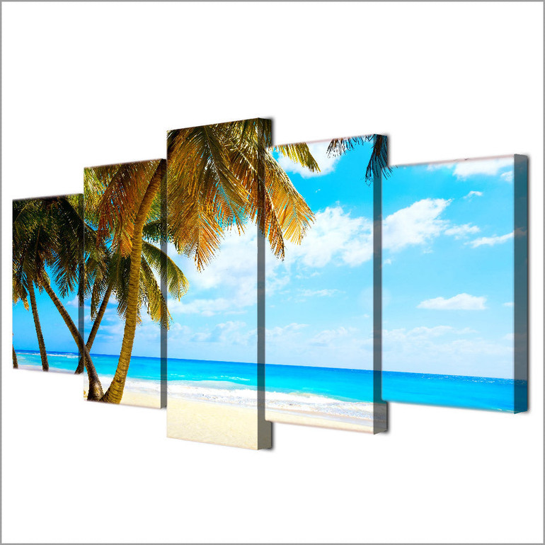5 Pieces Canvas Painting Printed Tropical Paradise Beach Palms Wall Art Print Painting Home Decor