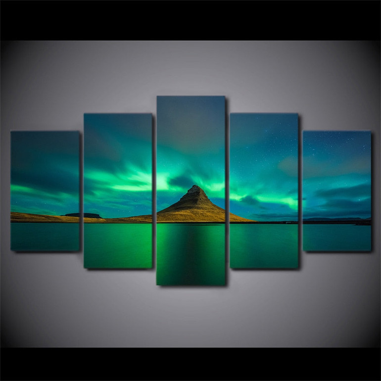 5 Pieces Canvas Paintings Printed Iceland Aurora Wall Art Print Art Paintings Home Decoration