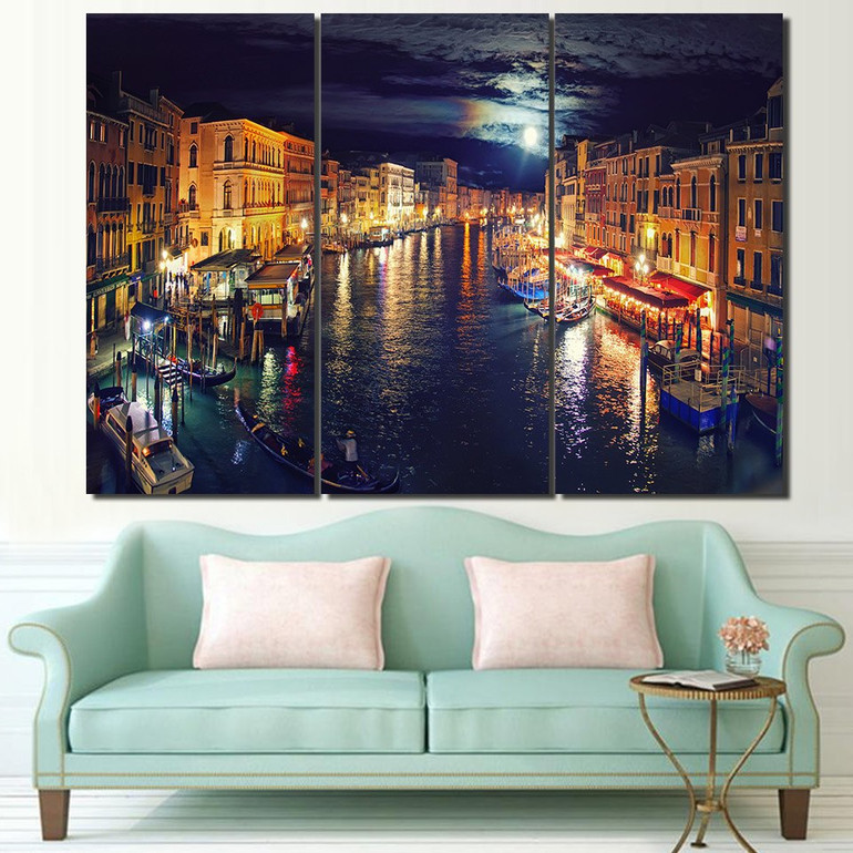 3 Pcs Canvas Art Italy Venice Canal Poster HD Printed Wall Art Home Decor Painting Picture Prints