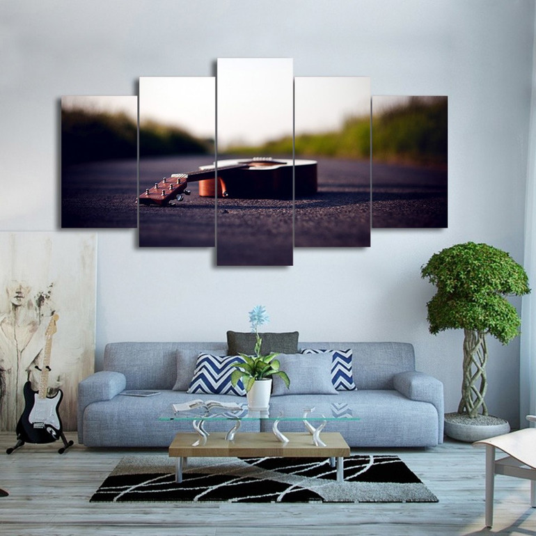 5 Piece Canvas Art HD Printed Vintage Guitar Painting Music Instrument Wall Pictures Living Room