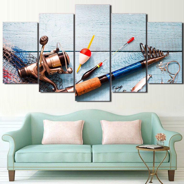 HD Printed 5 Piece Canvas Art Fishing Hooks Painting Vintage Modular Wall Pictures Living Room