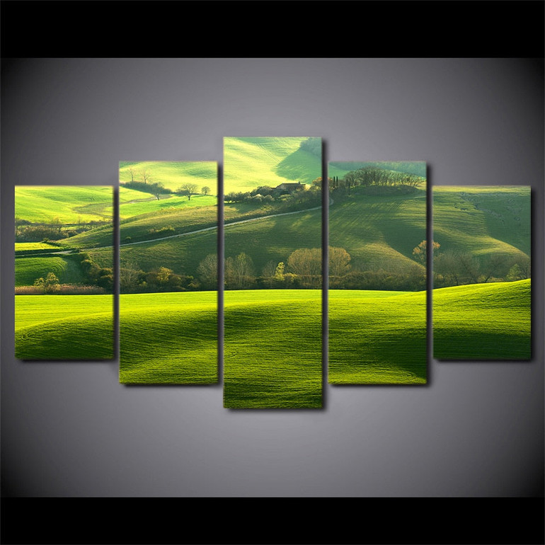 Modular Canvas HD Prints Posters Wall Art Pictures 5 Pieces Green Grassland Scenery Landscape Paintings