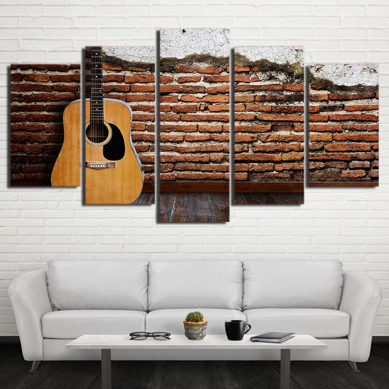 HD Printed 5 Piece Canvas Art Classical Guitar Painting Modular Vintage Wall Pictures Living Room