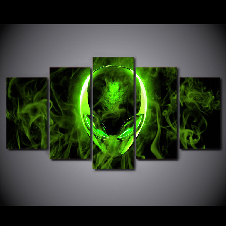 5 Pieces Canvas Art Painting Green Alienware Posters And Print Painting On Canvas Wall Art Decor