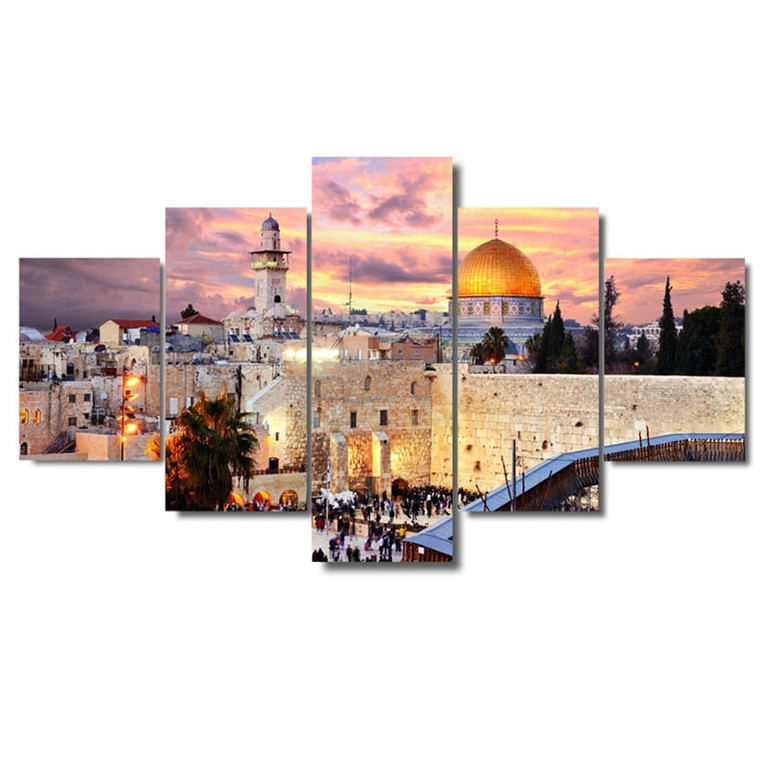Jerusalem Modular Pictures 5 Panels Islam Islamic City Poster Wall Art Modular Paintings Kitchen Wall Pictures