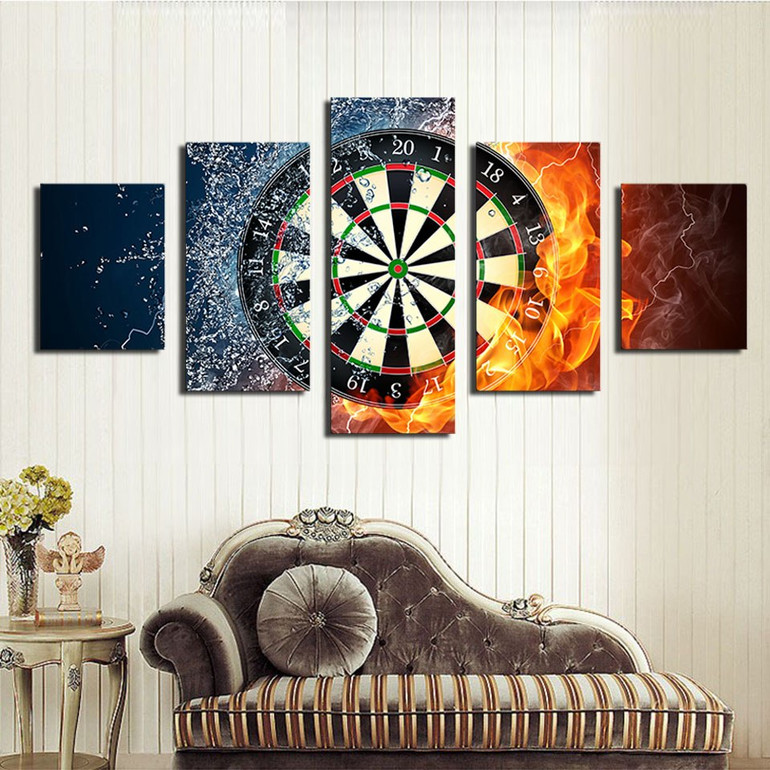 Wall Picture Fire Ice Darts Gamble Canvas Painting Wall Art Print 5 Panel Painting Pictures Print