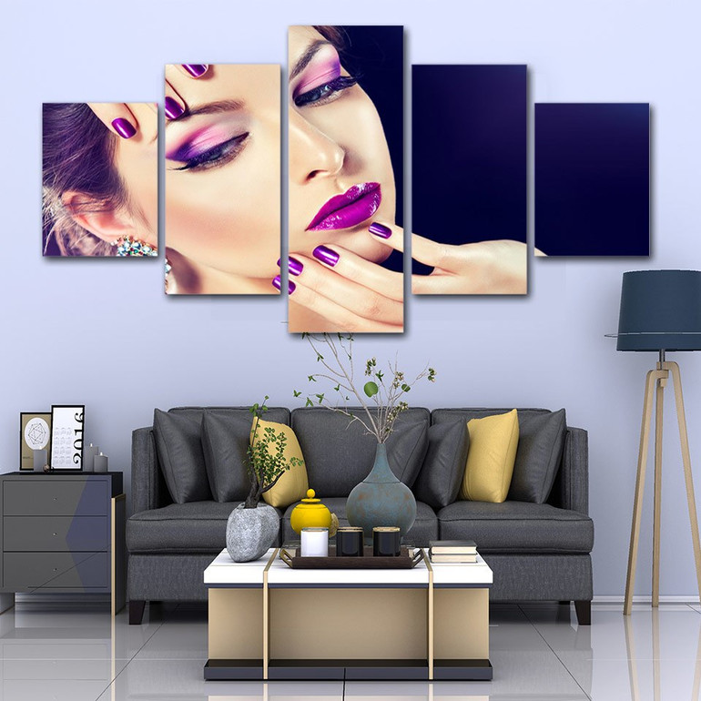 5 Panel Canvas Painting Hair Beauty Salon Make-up Cosmetics Nail Art Canvas Wall Art Print and Poster Artwork