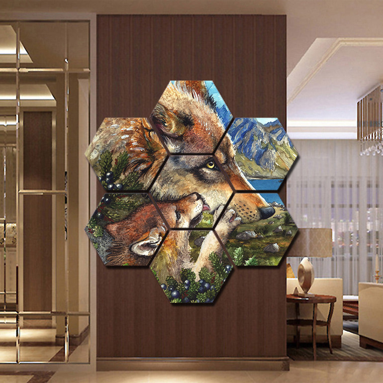 Wolf Cub Mother by Sunima Art Posters and Prints 7 Pieces Wolves Wall Art Canvas art Painting Wall Picture