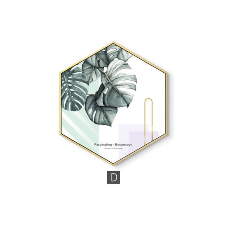 Nordic Hexagon Green Plant Canvas Painting HD Cactus Pineapple Wall Pictures Poster Wall Art