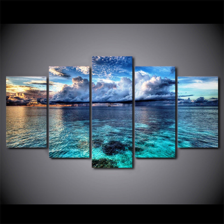 Canvas HD Modern Wall Art 5 Panel Sea Wave Landscape Print Painting Modular Pictures Poster