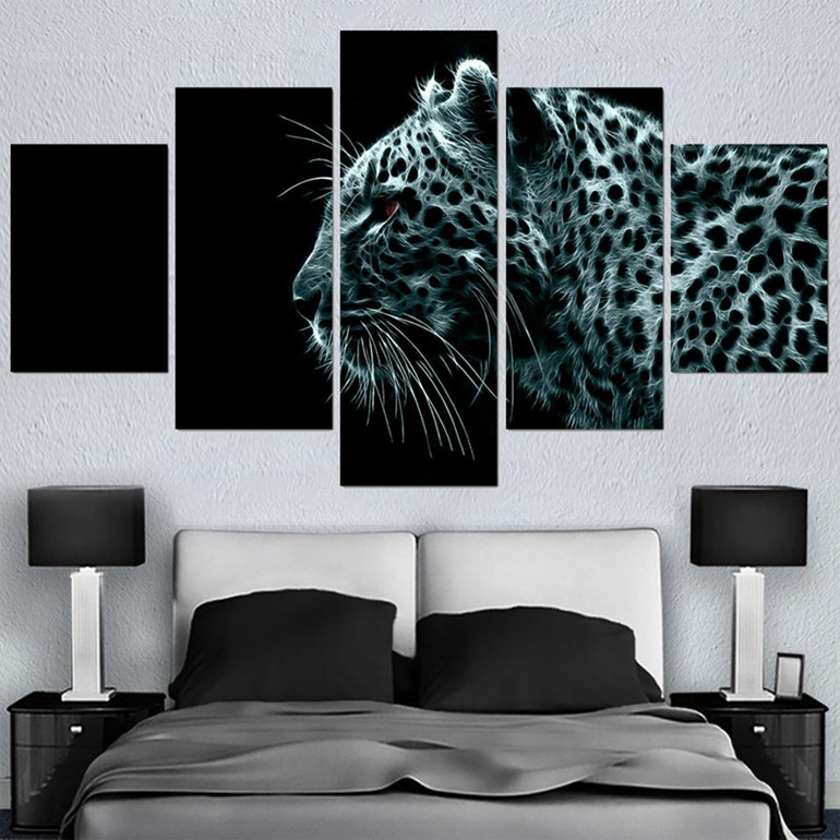 HD Printed Painting Modern Wall Art Poster Modular 5 Panel Leopard Pictures Canvas