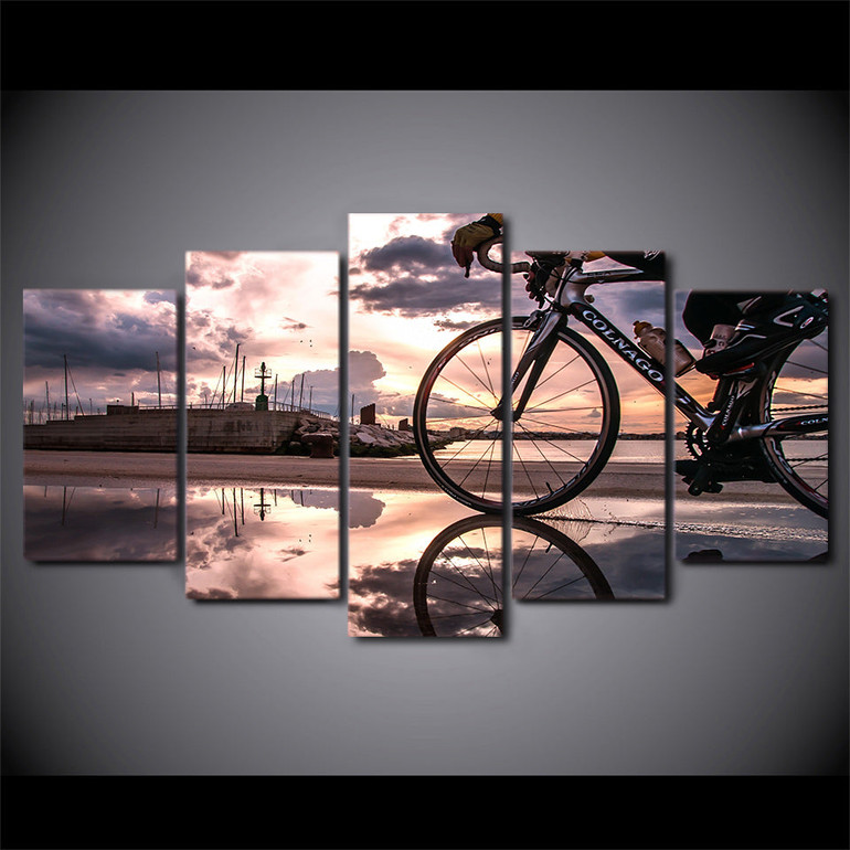 Canvas Wall Art Picture Kitchen Restaurant 5 Pieces Bicycle Sunshine Buildings Landscape HD Print