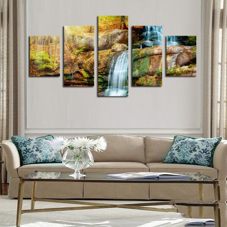 Canvas Wall Art Painting HD Poster Printed  5 Panel Waterfall Landscape Modular Pictures