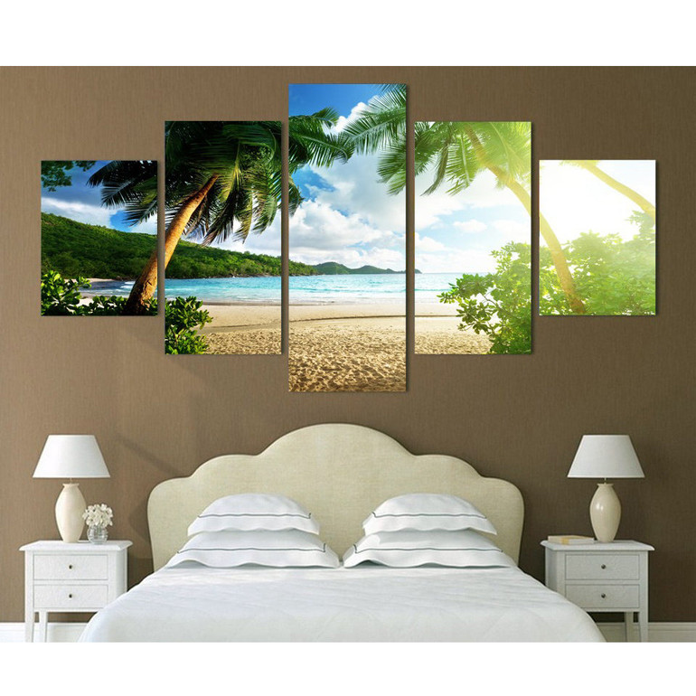 Canvas Wall HD Printed Painting Art Modular 5 Panel Coconut Trees  Modern Pictures