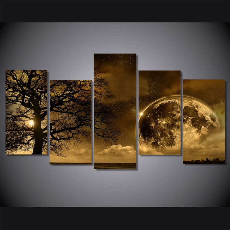 Modular HD Wall Art Modern Canvas 5 Panel Earth Tree Landscape Pictures Printed Painting