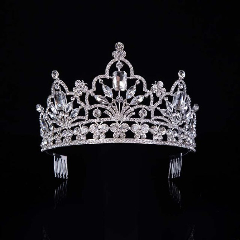 Silver Crystal Large Queen Pageant Crown Noble Rhinestone Diadem Tiaras for Princess Headbands Wedding Hair
