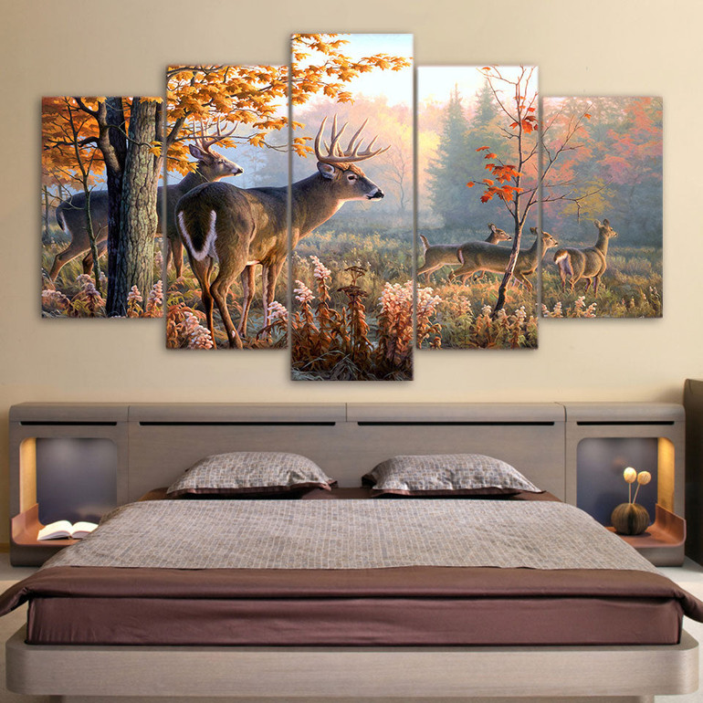 HD Home Decoration Painting Wall Art Modular Pictures 5 Panel Animals Deer Landscape Modern Canvas Printed