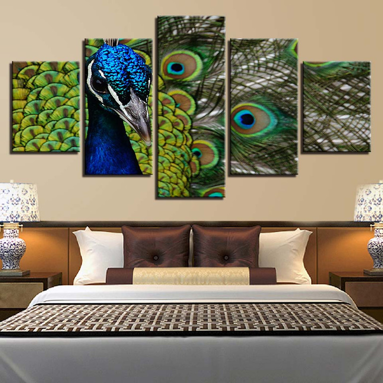 Wall Art HD Prints Canvas Poster 5 Pieces Beautiful Peacock Animal Painting Pictures Modern