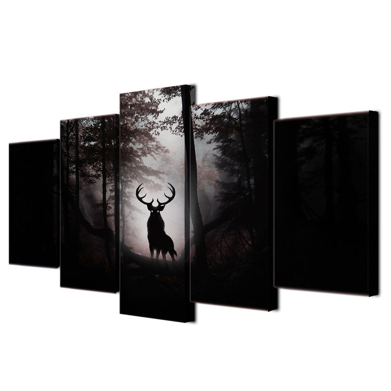 HD Wall Painting Art Modular Poster Printed Modern 5 Panel Deer Tree Landscape Canvas Pictures