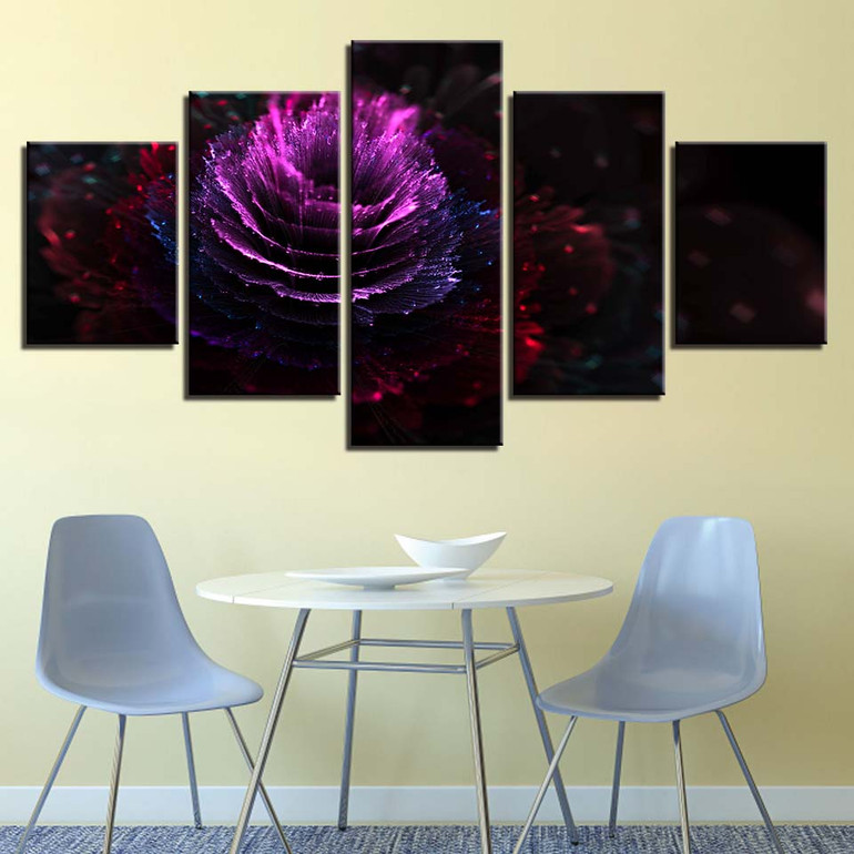 Modern Home Wall Art Decor Modular Pictures 5 Pieces Abstract Glowing Red Flower HD Print Painting Canvas