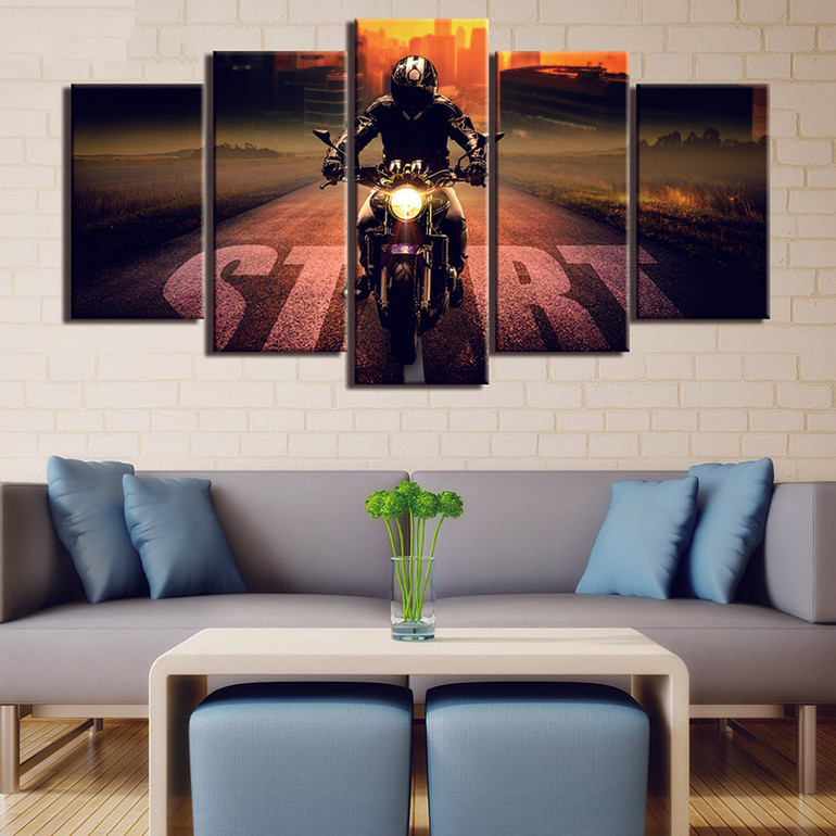 Home Decoration Abstract Wall Art Pictures 5 Panels Motorcycle Driver Posters HD Printed Painting