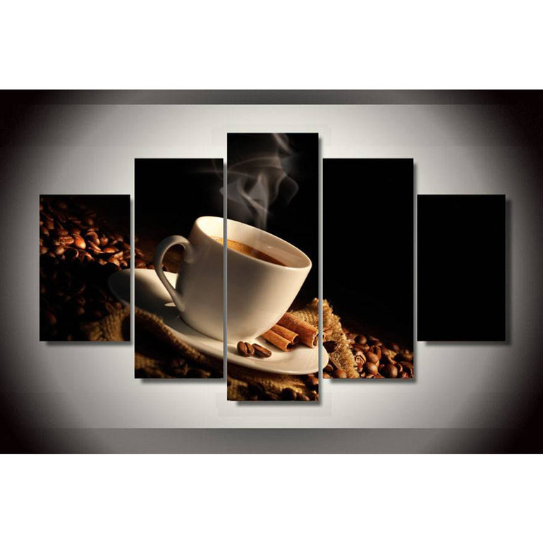 Modern Canvas Painted Wall Art Decoration 5 Panel Coffee Printed Coffee Beans Home Painting Picture Painting