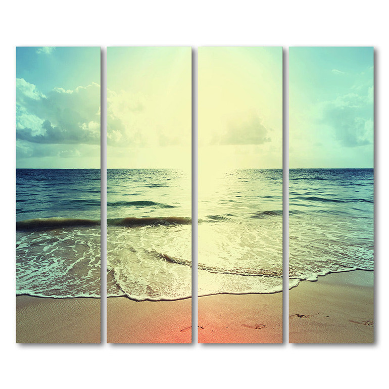 4 Piece Canvas Painting Seascape Sunset Beach Wall Pictures Posters And Prints