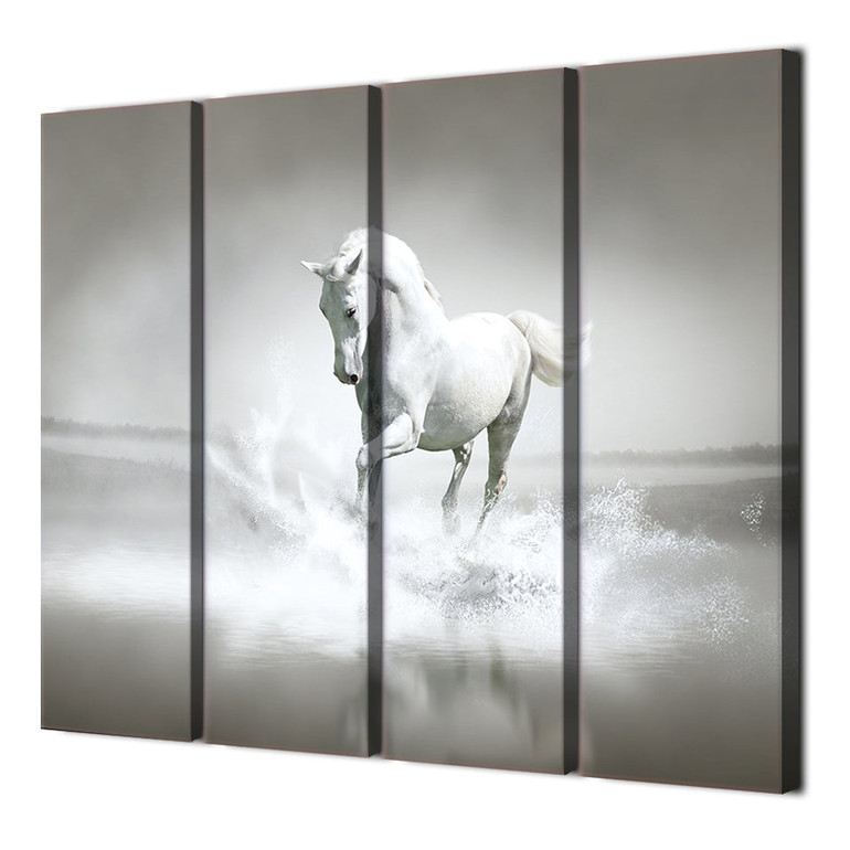 4 Piece Canvas Art White Horse In River Wall Pictures Decorative Poster Canvas Painting