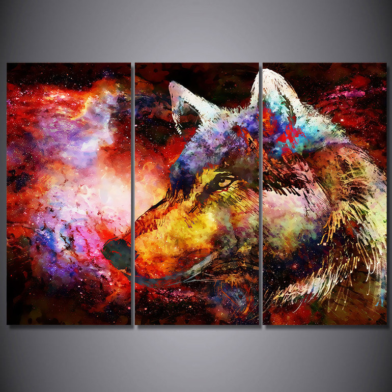 Canvas Wall Art Pictures Poster 3 Pieces Colorful Abstract Wolf HD Printed Abstract Animal Painting
