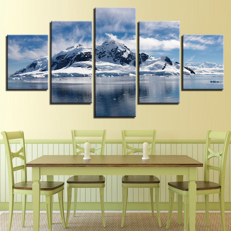 Modern Wall Art Modular Pictures 5 Pieces Glacier Lake Blue Sky Winter Landscape HD Printed Painting On Canvas