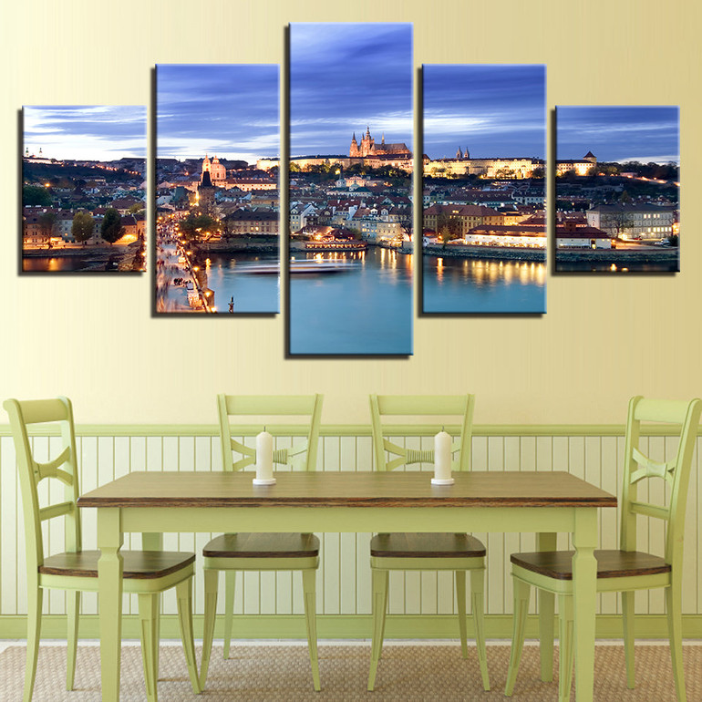 Modular Wall Art Painting Photo 5 Panel Prague Castle HD Print Canvas Popular Picture Poster