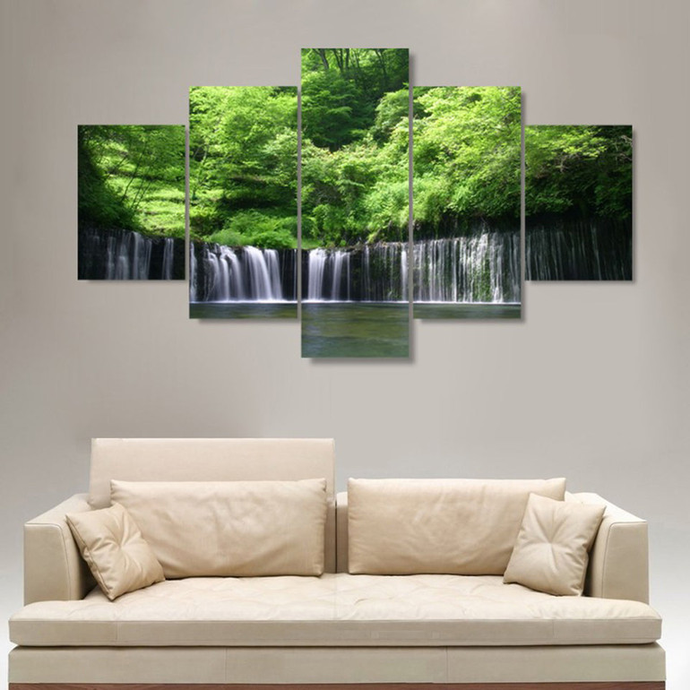 Canvas Wall Art Poster Modern 5 Panel Tree Waterfall Landscape HD Print Painting Pictures Modular