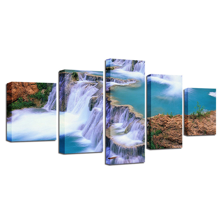Modern Canvas Painting Wall Art Pictures 5 Pieces Lake Waterfall Mountain Natural Scenery HD Printed Poster
