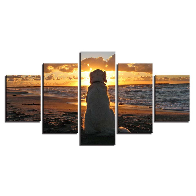 Canvas Wall Art Poster Modern 5 Panel Sunset Animal Dog HD Print Painting Modular Pictures