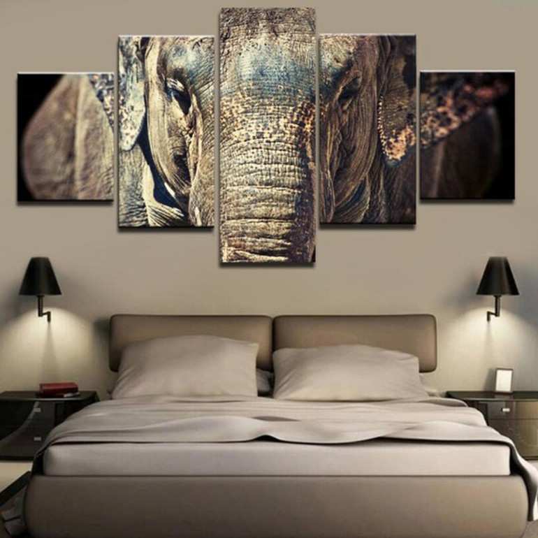 Cuadros Painting Pictures Modular 5 Panel Animal Elephant HD Printed Modern Canvas Wall Art Poster