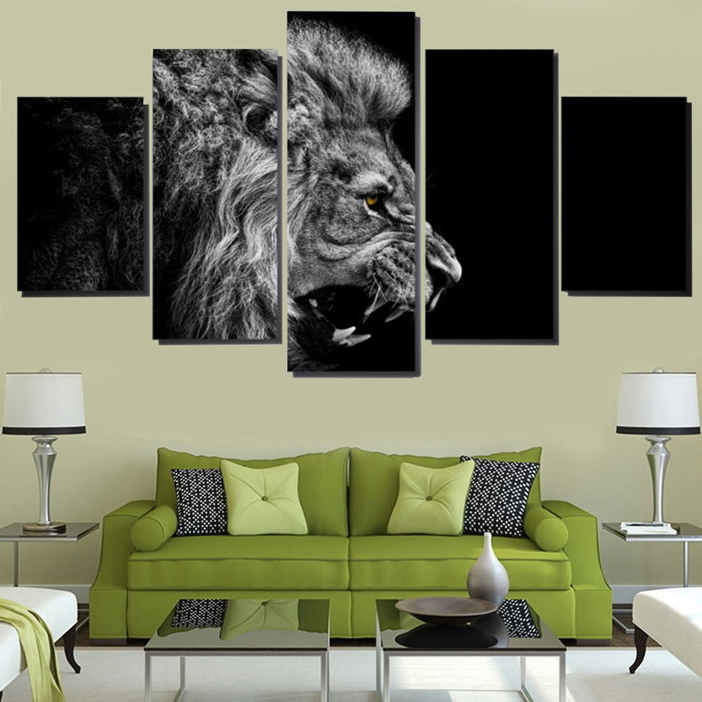 Modern Canvas HD Printed Painting Modular Pictures 5 Panel Animal Lion Poster Wall Art