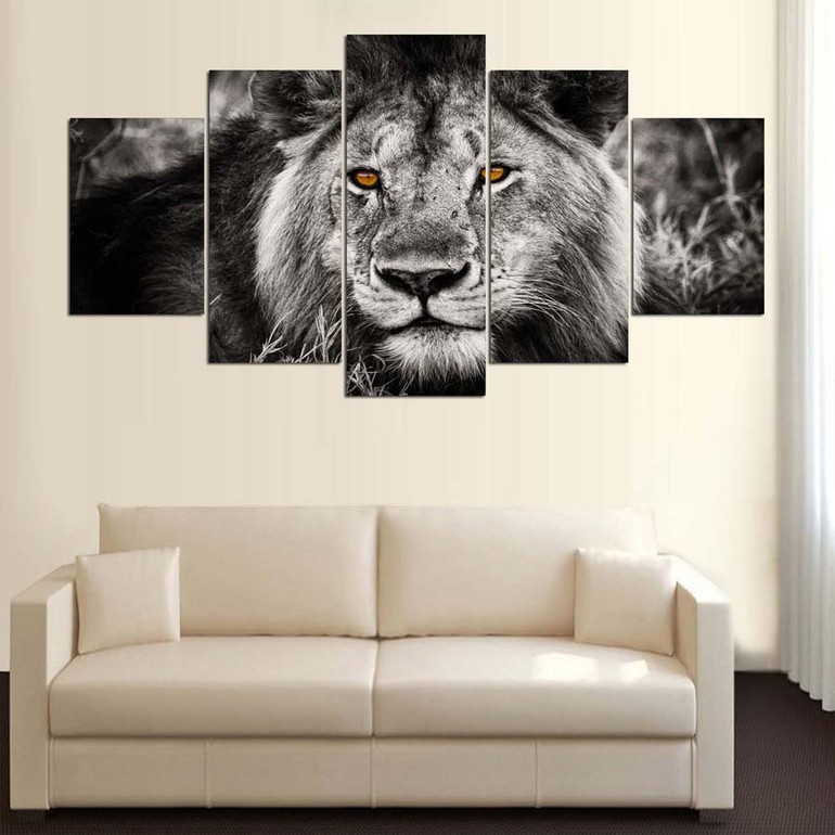 Abstract Painting Photo Wall Modular Pictures HD Poster Canvas Painting 5 Panels Animal Lion