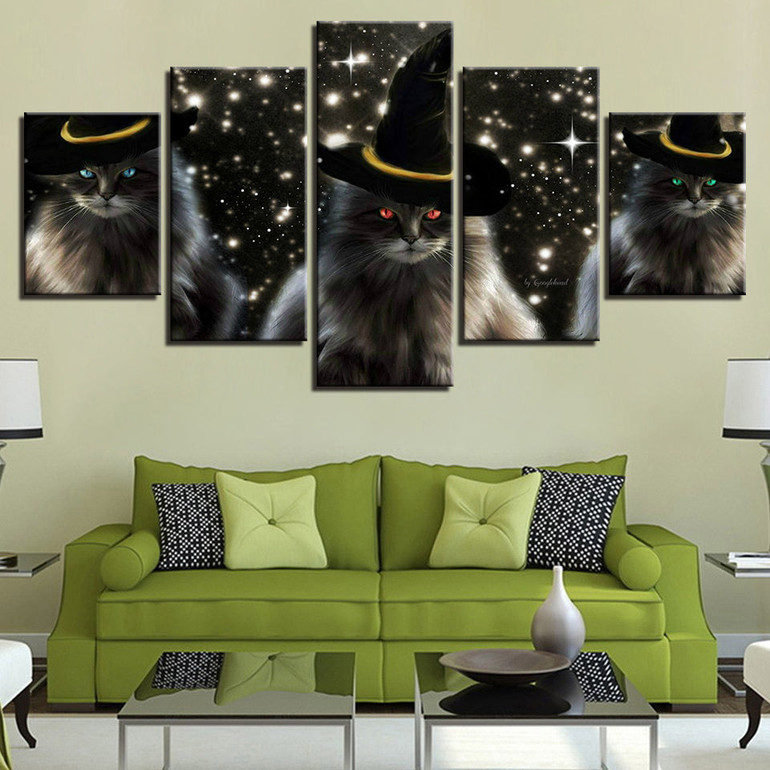 Canvas Pictures Home Wall Art 5 Pieces An Animal Cats With A Hat Paintings HD Prints Posters