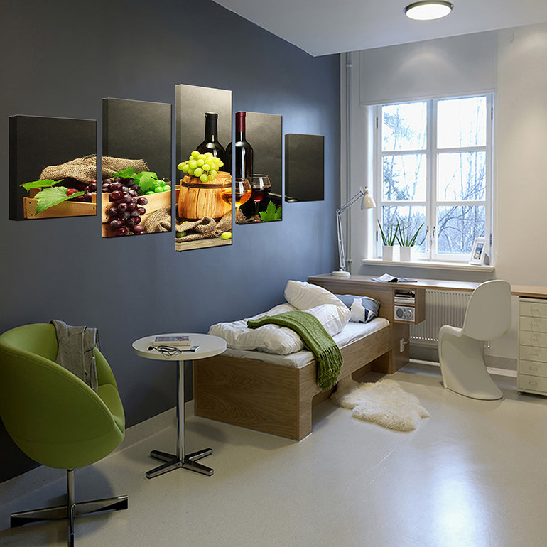 Canvas Pictures Modular HD Prints Poster 5 Pieces Grape Red Wine Glasses Paintings Wall Art