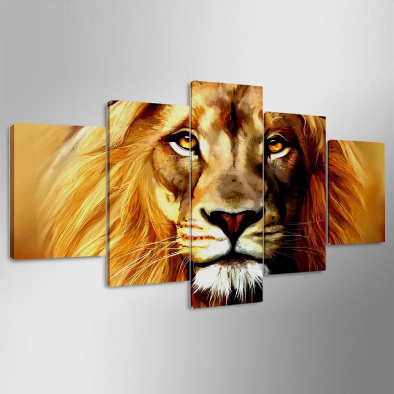 Canvas HD Prints Pictures Modular 5 Pieces Animals Lions Vintage Paintings Wall Art Posters