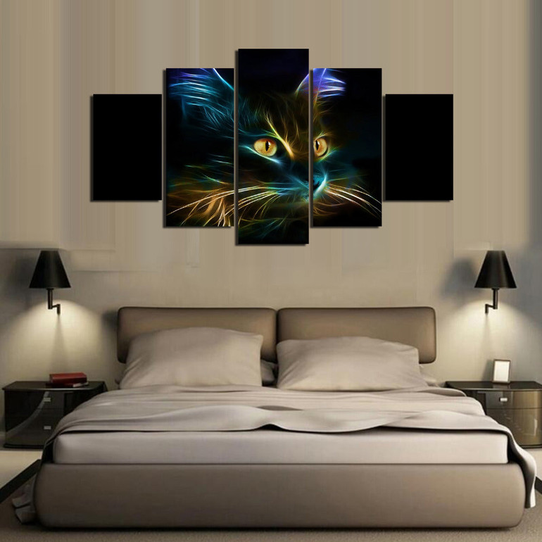 5 Pieces Color Abstraction Animal Cat Painting Canvas Wall Art Picture Canvas Print Modern Painting