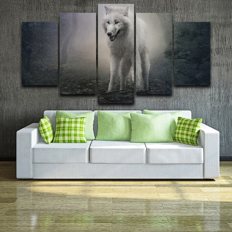 Modern Wall Art Poster Canvas HD Printed Painting 5 Panel Forest Animal Wolf Snow Fox Pictures
