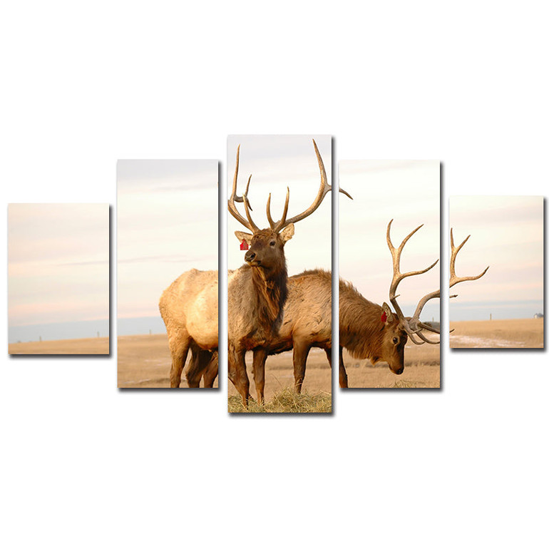 Canvas Painting Wall Art Pictures 5 Panel Modern HD Printed Prairie Animal Deers Poster