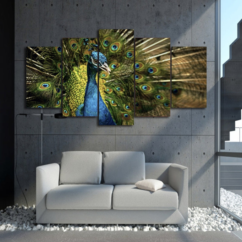 Canvas Wall Art Decor Wall Art Canvas Paintings 5 Pieces Peacock Splendid Tail Wall Modern Painting