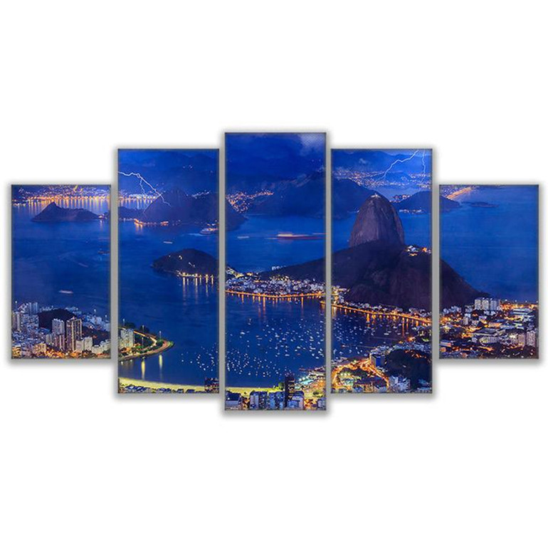 Canvas Paintings Wall Art Prints Poster 5 Pieces Rio De Janeiro Thunder Storm Pictures