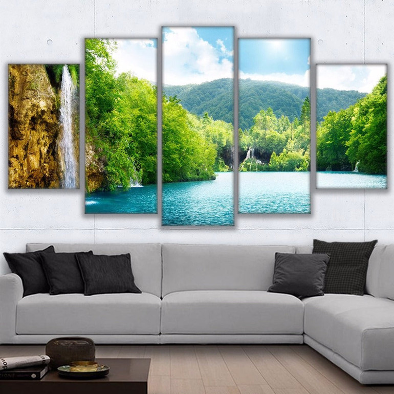 Wall Art Pictures HD Prints Canvas Paintings 5 Pieces River Waterfall Mountain Nature Landscape Poster