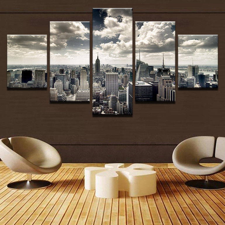 Canvas Wall Art HD Prints Pictures 5 Pieces New York City Building Aerial view Paintings Poster