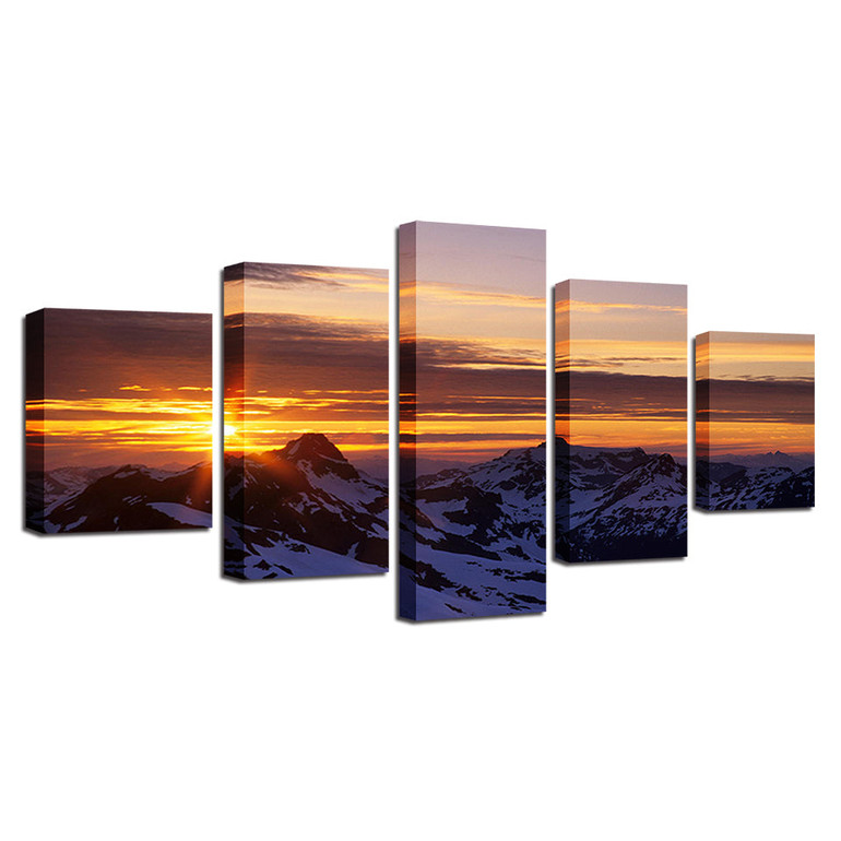 Canvas Wall Art Poster 5 Pieces Snow Mountain Sunrise Painting Prints Sunset Landscape Pictures